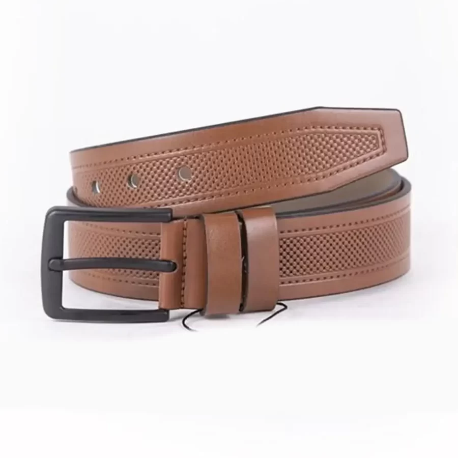Tan Mens Vegan Leather Belt For Jeans Wide 4 5 cm ST00961 8