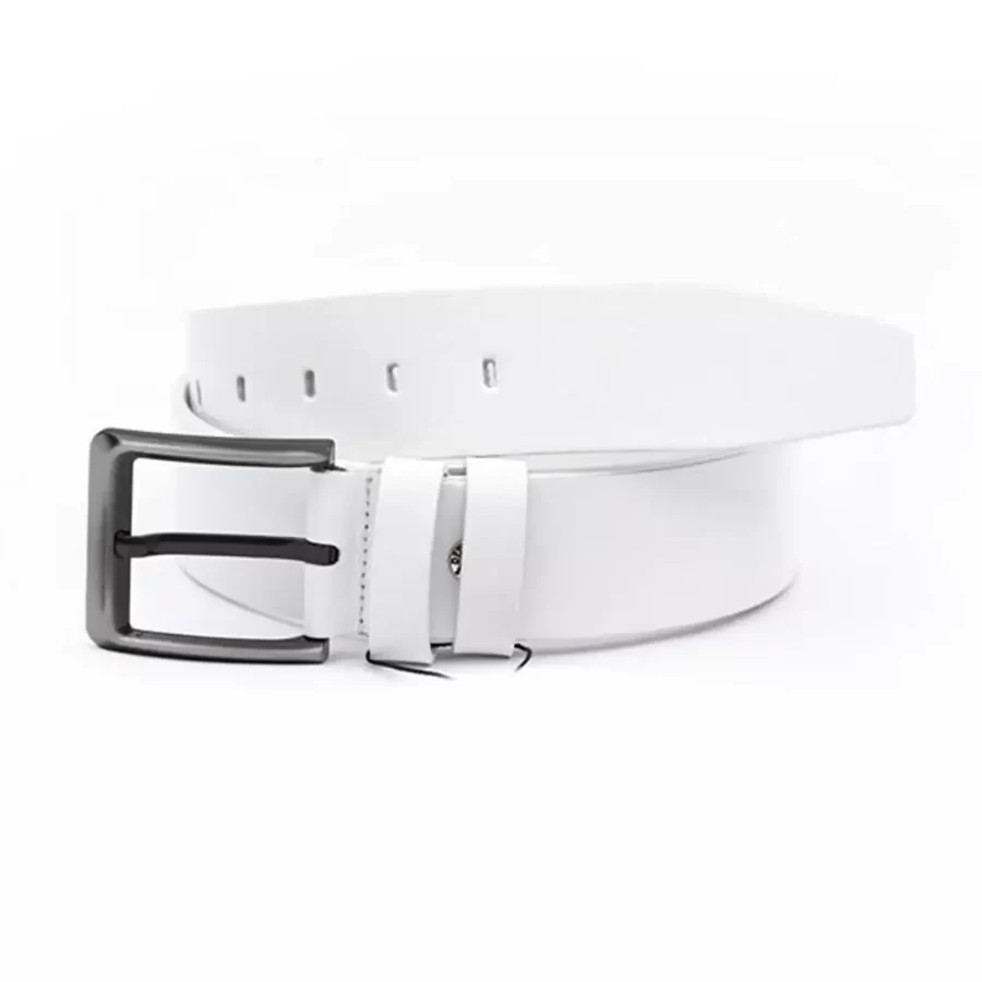 White Mens Belt For Jeans Wide Genuine Leather ST01001 2