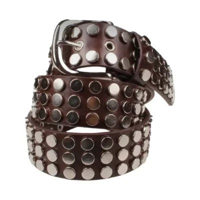 Brown Studded Belt Leather Thick Rivets HBCV00004BYEG0