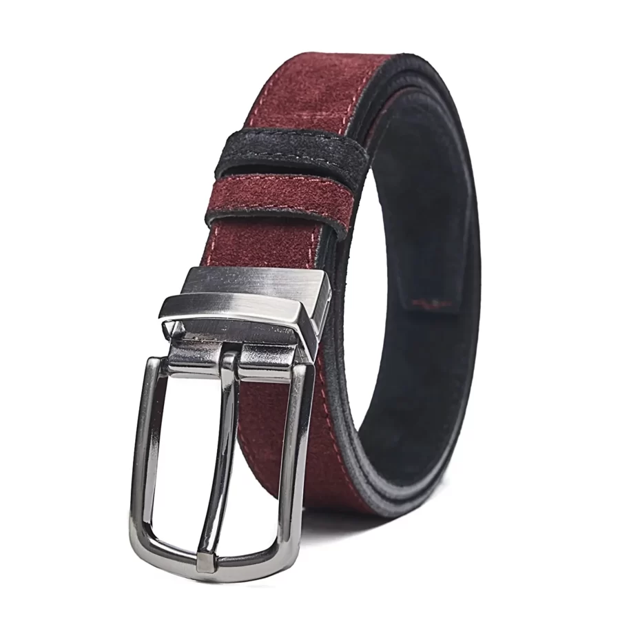 Double Sided Belt Mens Burgundy Suede Suede Leather 15