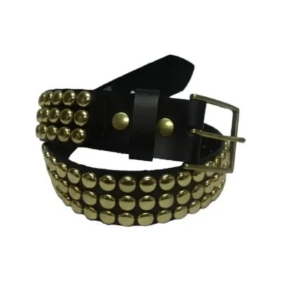 Gold Rivet Studded Belt Black Leather HBCV00004BYEYA