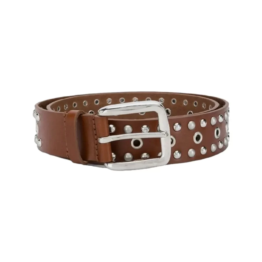 Grommet Studded Belt Brown Leather HBCV00004BYEI8