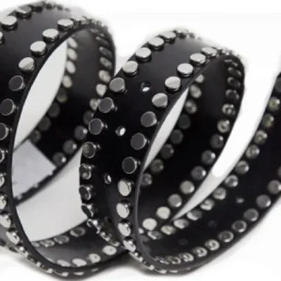 Large Rivet Studded Belt Black Leather HBCV00004BYEUB