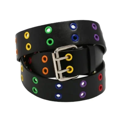 Multicolor Grommet Belt Black Leather HBCV00004BYDBX