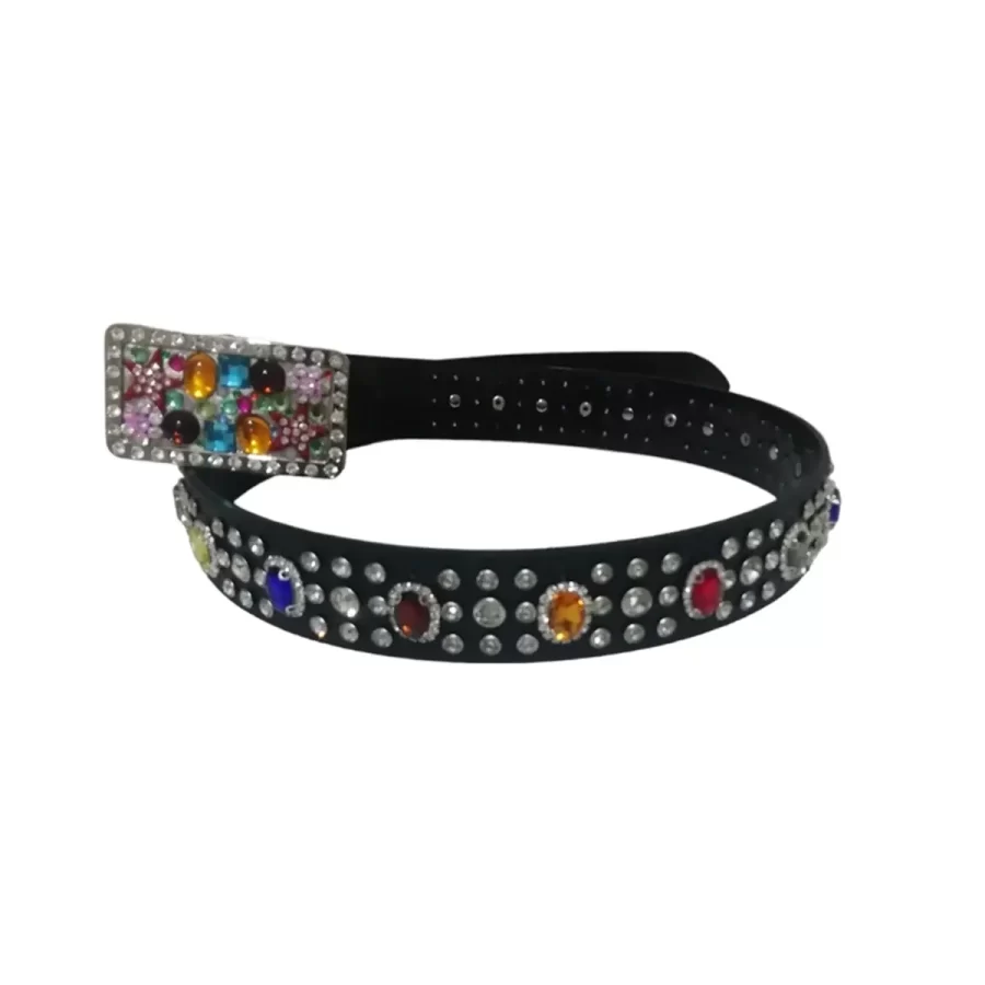 Multicolor Rhinestone Belt Black Leather HBCV00004BYHTM 2 1