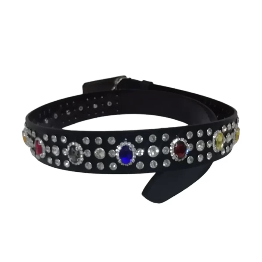 Multicolor Rhinestone Belt Black Leather HBCV00004BYHTM 2