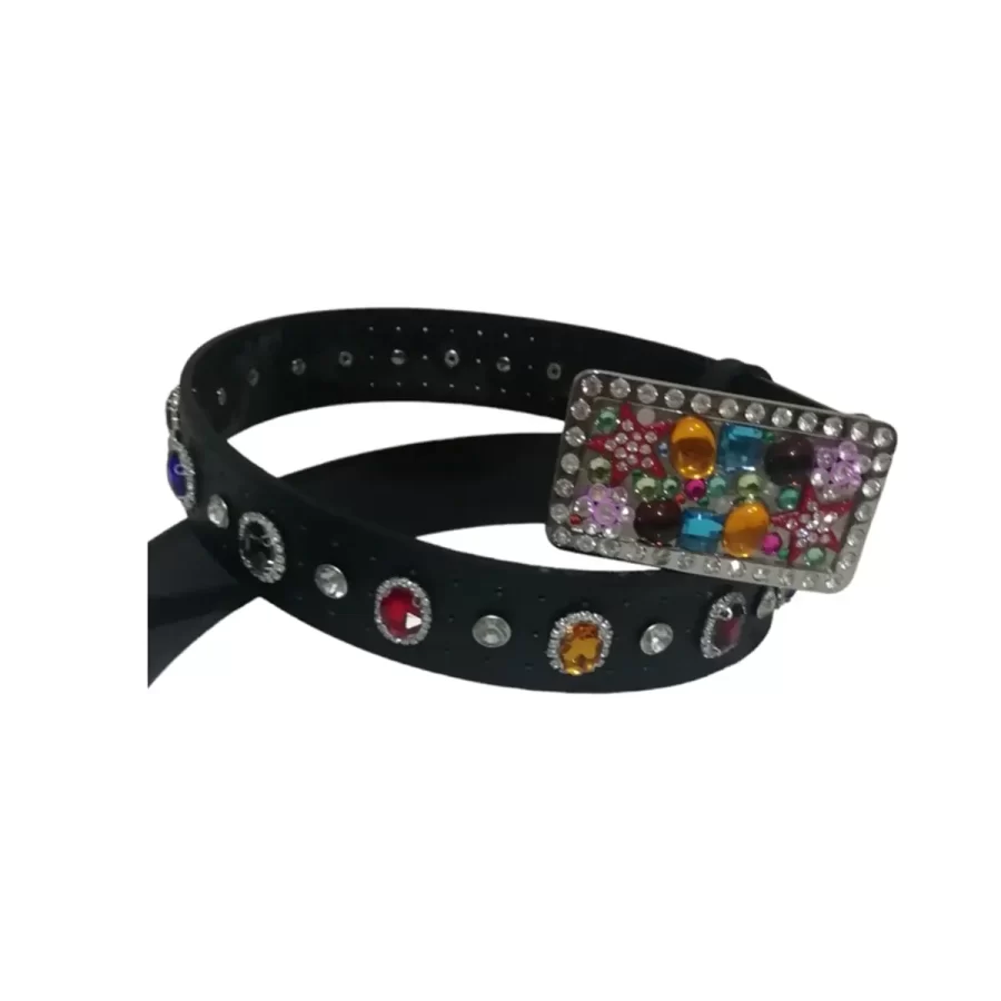 Multicolor Rhinestone Belt Black Leather HBCV00004BYHTM 3