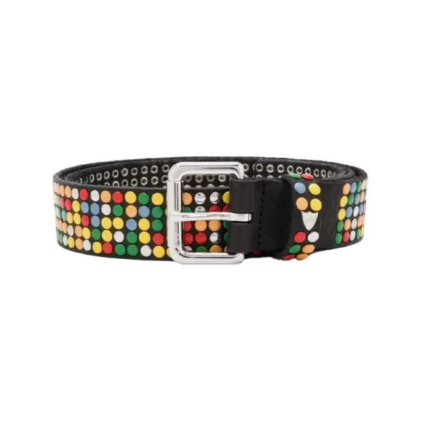 Multicolor Rivet Studded Belt Black Leather HBCV00004BYDBR