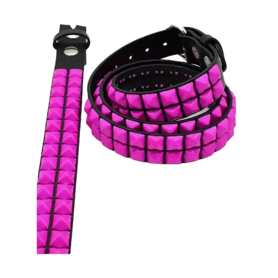 Pink Pyramid Stud Belt Black Leather HBCV00004BYHZ4 1