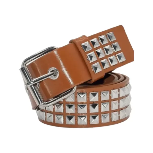 Pyramid Studded Belt Brown Leather HBCV00004BYJB6