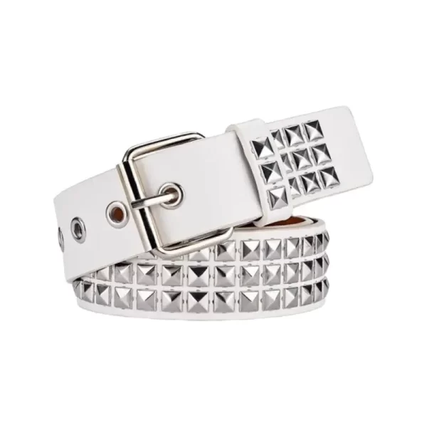 Pyramid Studded Belt White Leather HBCV00004BYB4F