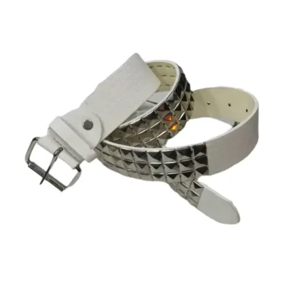 Pyramid Studded Belt White Leather HBCV00004BYEPD 1 1