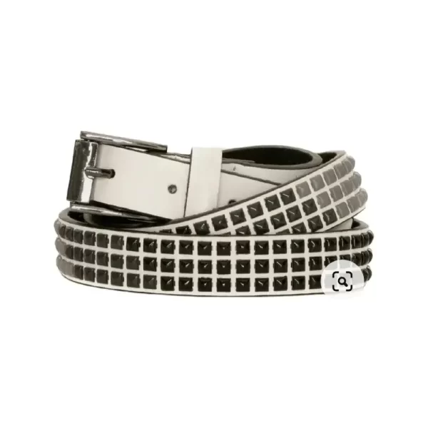 Pyramid Studded Belt White Leather HBCV00004BYGWL