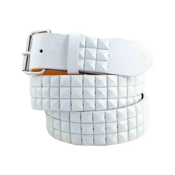 Pyramid Studded Belt White Leather HBCV00004BYIXB