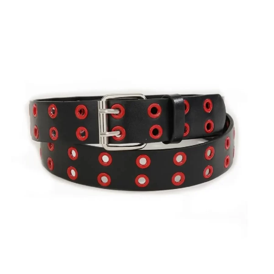 Red Grommet Studded Belt Black Leather HBCV00004BYGLU