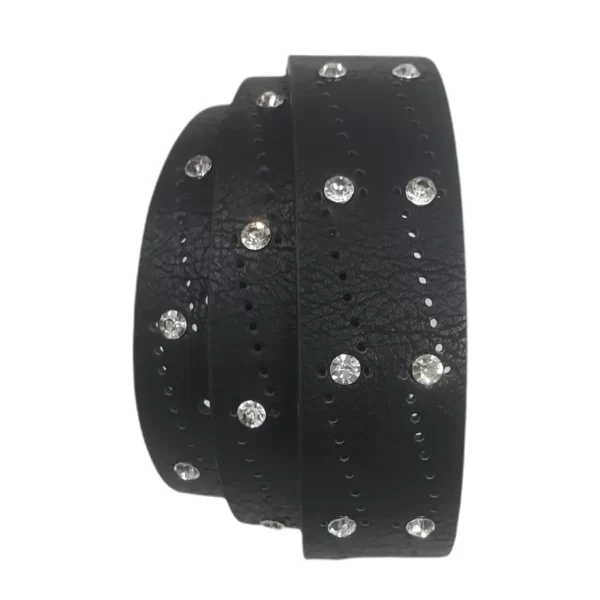 Rhinestone Belt Black Perforated Leather HBCV00004BYGSJ 1