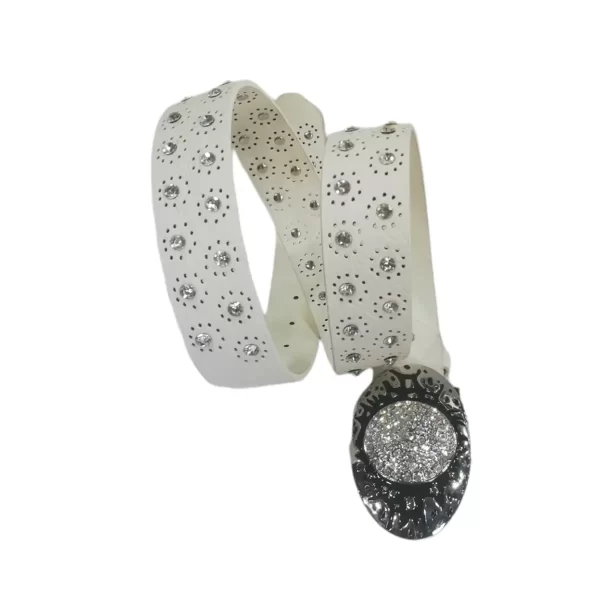 Rhinestone Belt White Perforated Leather HBCV00004BYFOO