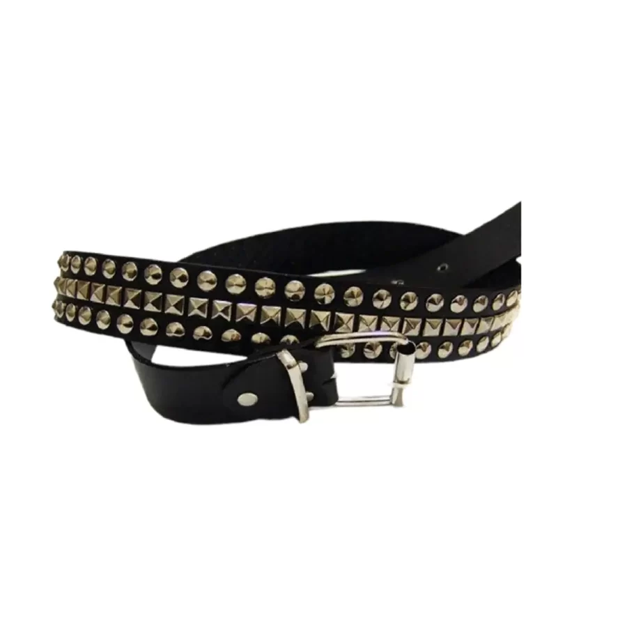 Silver Pyramid Belt Black Leather HBCV00004BYHJN