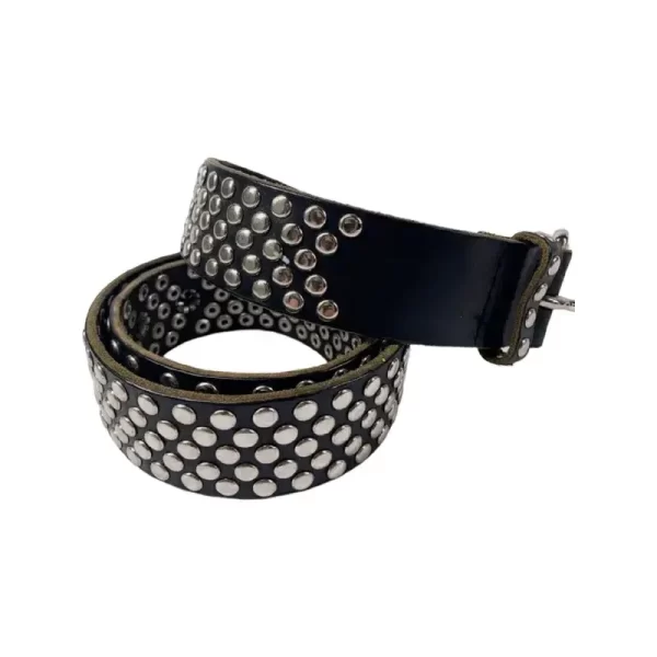 Silver Rivet Studded Belt Black Leather HBCV00003FFTUA