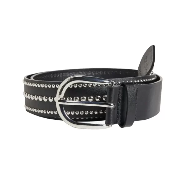 Silver Rivet Studded Belt Black Leather HBCV00004BYDN0 1