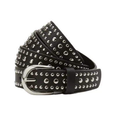 Silver Rivet Studded Belt Black Leather HBCV00004BYDO2