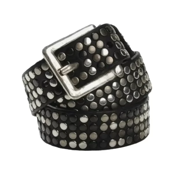 Silver Rivet Studded Belt Black Leather HBCV00004BYDRG