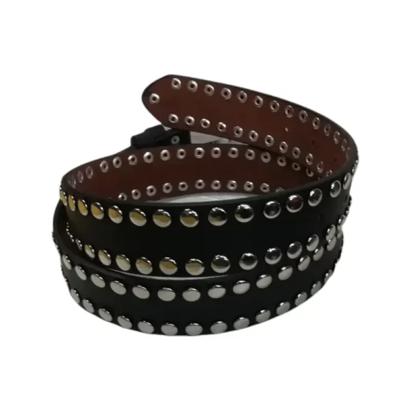 Silver Rivet Studded Belt Black Leather HBCV00004BYDXZ 1