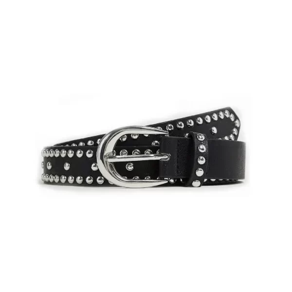 Silver Rivet Studded Belt Black Leather HBCV00004BYE75 1