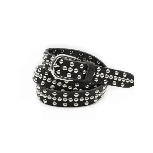 Silver Rivet Studded Belt Black Leather HBCV00004BYEGC