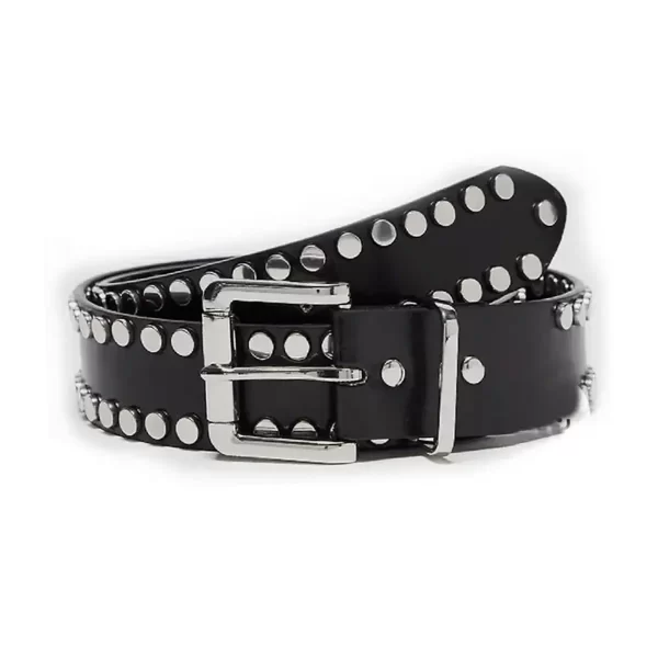 Silver Rivet Studded Belt Black Leather HBCV00004BYEH4