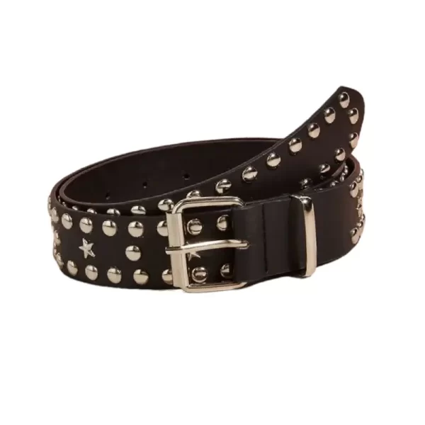 Silver Rivet Studded Belt Black Leather HBCV00004BYEJI 1