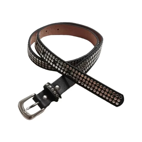 Silver Rivet Studded Belt Black Leather HBCV00004BYER7 1