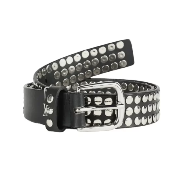 Silver Rivet Studded Belt Black Leather HBCV00004BYERJ 1