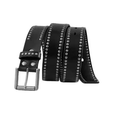 Silver Rivet Studded Belt Black Leather HBCV00004BYFIZ