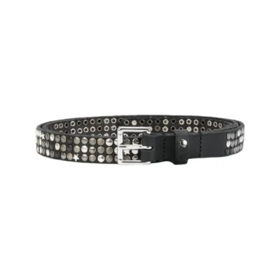 Silver Rivet Studded Belt Black Leather HBCV00004BYFZ2
