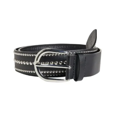 Silver Rivet Studded Belt Black Leather HBCV00004BYFZ8 1