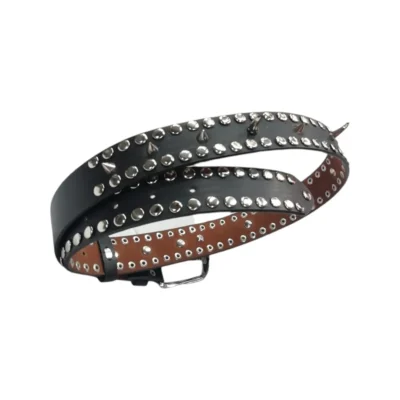 Silver Spike Belt Black Leather HBCV00004BYI4T