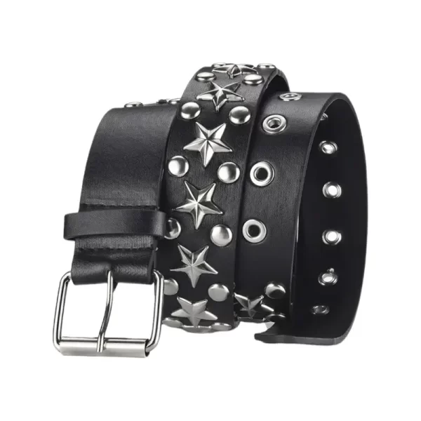 Star Studded Belt Black Leather HBCV00004BYFZZ