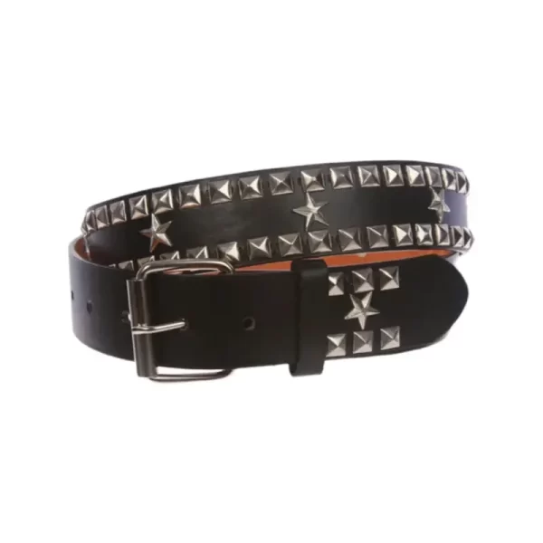 Star Studded Belt Black Leather HBCV00004BYKB7