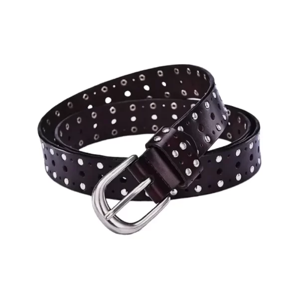 Studded Belt Black Leather With Holes HBCV00004BYEA2