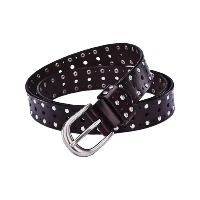 Buy Studded Belt Black Leather With Holes - LeatherBeltsOnline.com