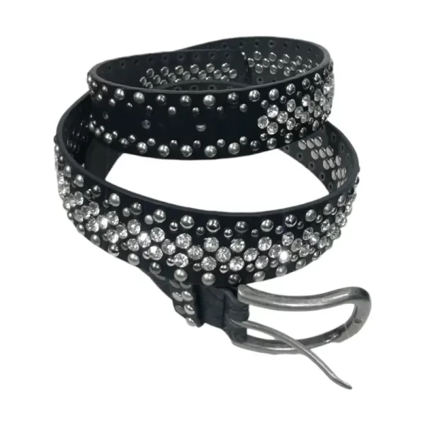 Studded Diamond Belt Black Leather Bling HBCV00004BYEZ6