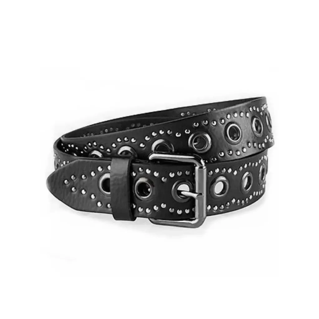 Buy Studded Grommet Belt Black Leather - LeatherBeltsOnline.com