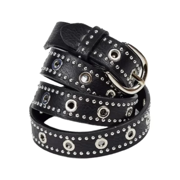 Grommet Leather Belts for Women, Black Belt Women Men with Double Studded  Holes