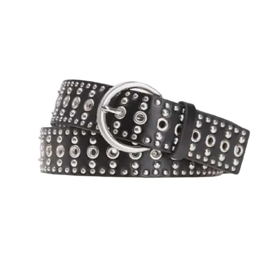 Studded Grommet Belt Black Leather HBCV00004BYDM4