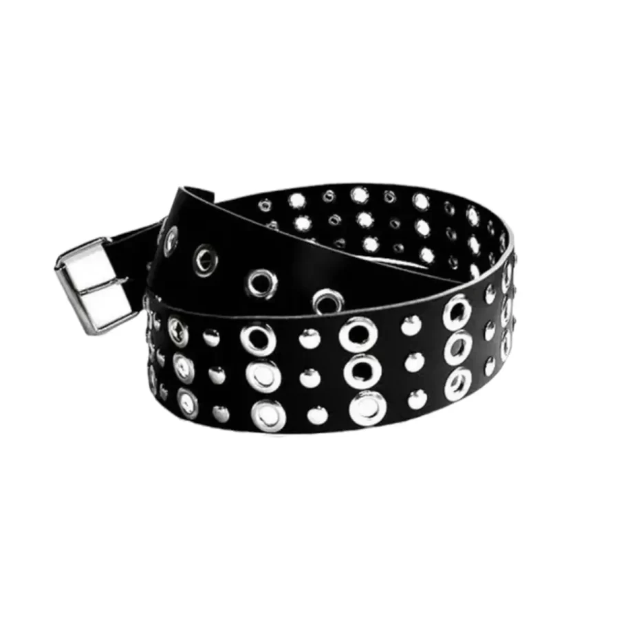 Studded Grommet Belt Black Leather HBCV00004BYG0B