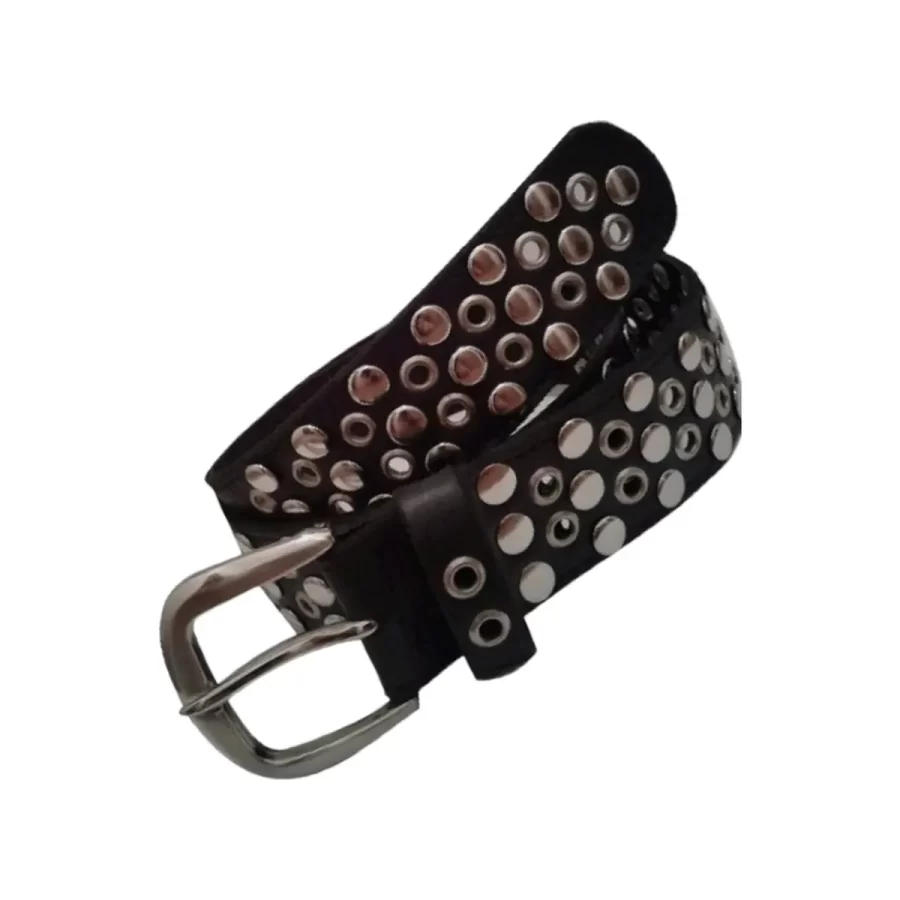 Studded Grommet Belt Black Leather HBCV00004BYJRX