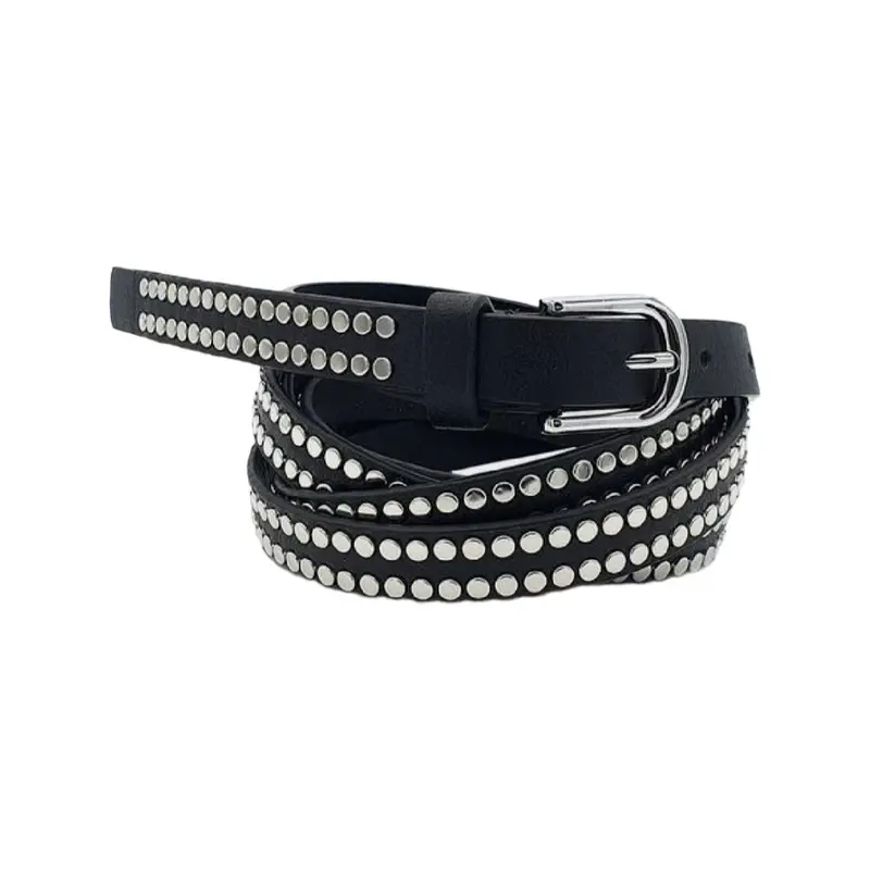 Buy Thin Two Row Rivet Belt Black Leather - LeatherBeltsOnline.com