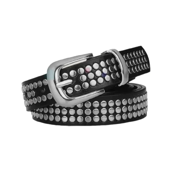 Three Rivet Stud Belt Black Leather HBCV00004BYHDM