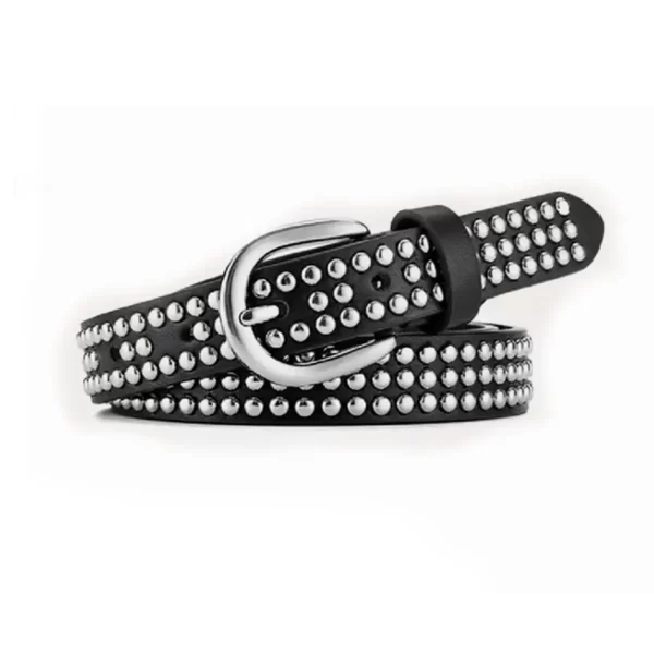 Three Row Rivet Studded Belt Black Leather HBCV00003T77KH